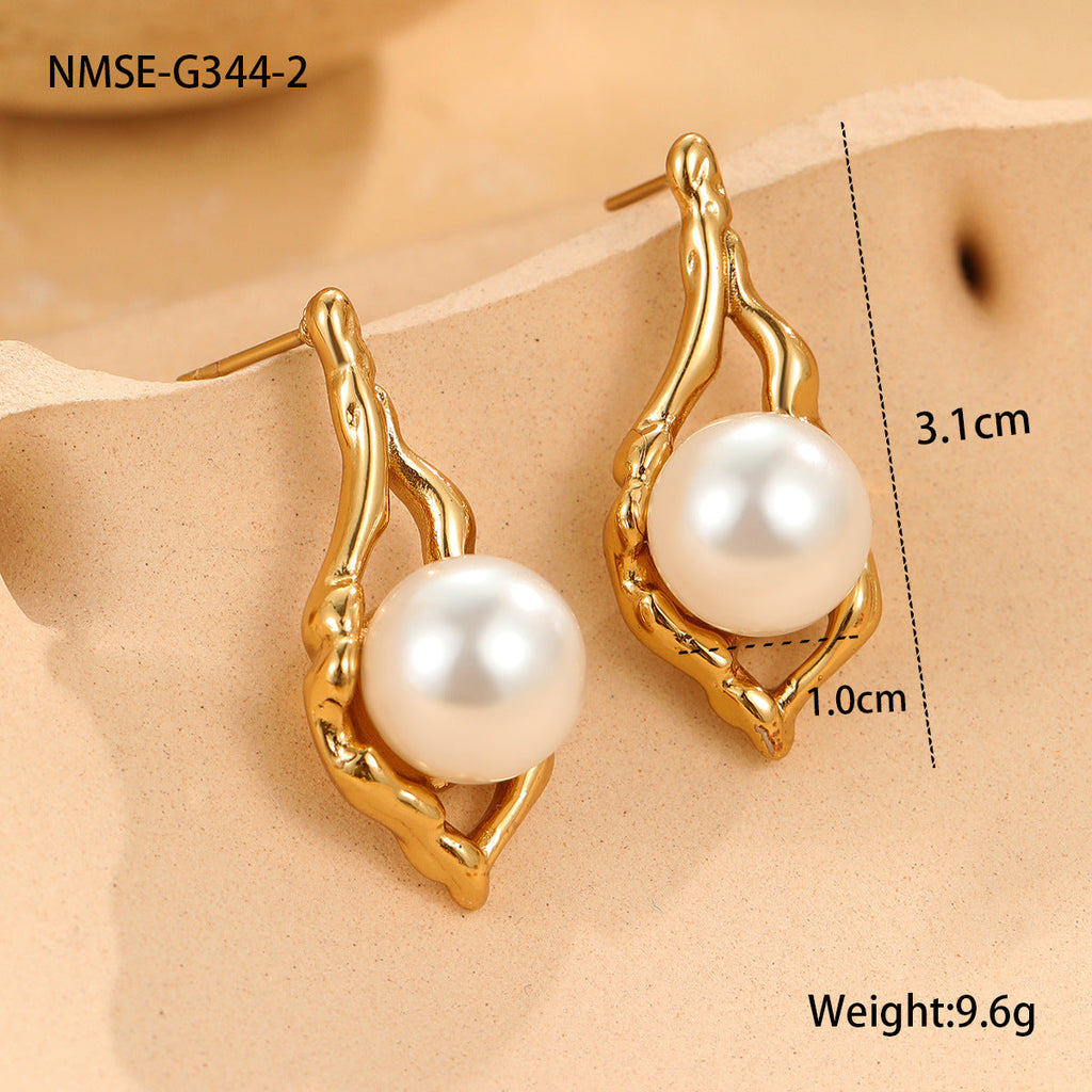 Pearl Series Earrings Stainless Steel 18K Gold Plating Stud Earrings Elegant Floral Earrings