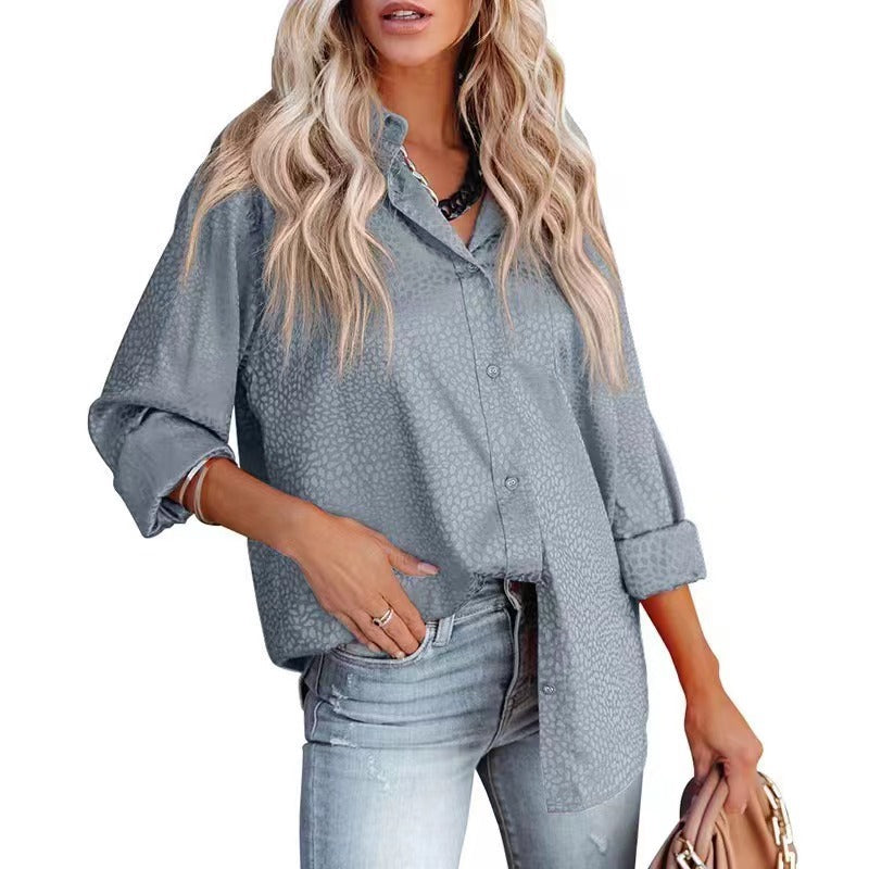 Women Shirt Autumn Comfort Satin Gravel Pattern Long Sleeve Loose Women Top