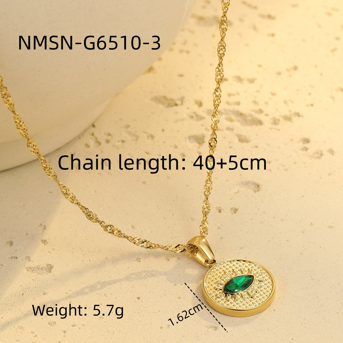 Retro Easy Matching Geometric Abstract Green Zircon Series 18K Gold Stainless Steel Necklace Women High Grade Clavicle Chain