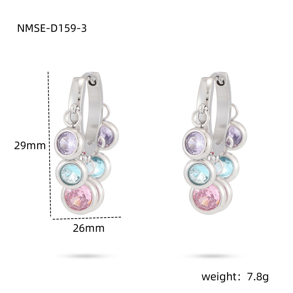 18K Vacuum Gold Plated round Diamond Stainless Steel Earrings for Women Affordable Luxury Colorful Crystals Titanium Steel Earrings Women