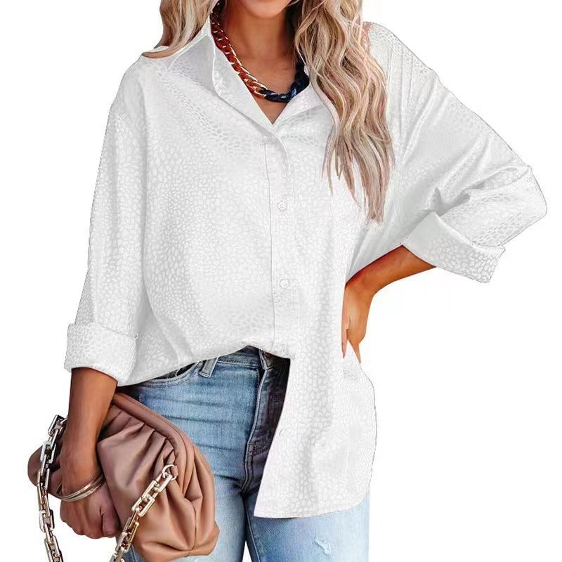 Women Shirt Autumn Comfort Satin Gravel Pattern Long Sleeve Loose Women Top