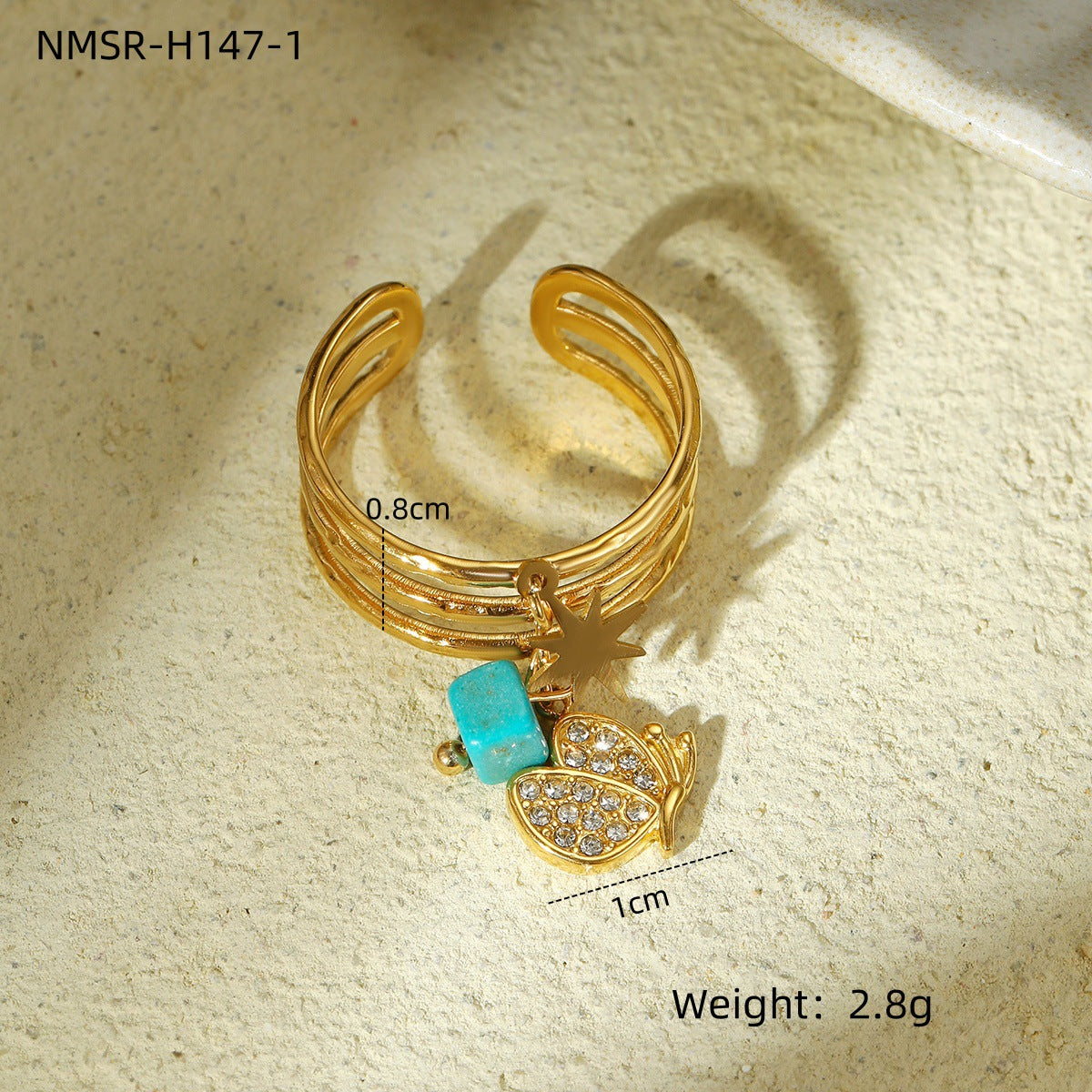 Natural Stone Design Open Stainless Steel Ring Pearl High Grade Titanium Steel Bracelet