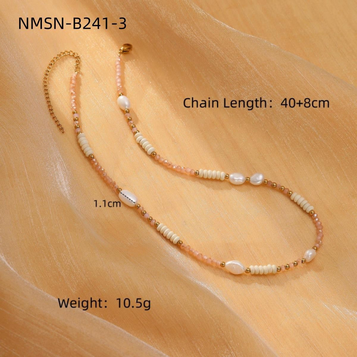 Colorful Natural Stone Handmade Beaded Titanium Steel Necklace Affordable Luxury High Grade Freshwater Pearl Embellished