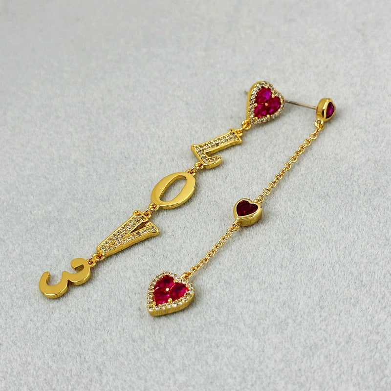 Special Interest Design Asymmetric Love Zircon Earrings Romantic Aura Sweet High Grade Earrings