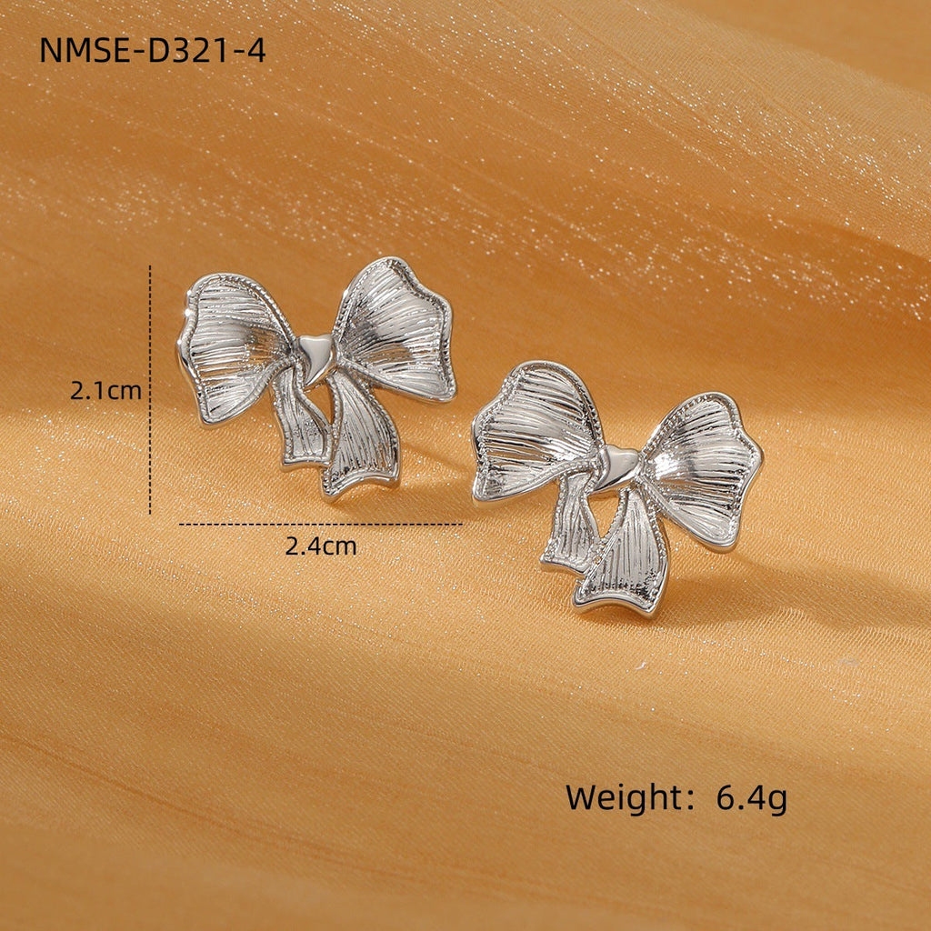 Sweet Bow Design Titanium Steel Earrings Women Entry Lux 18K Gold Plated Stainless Steel Studs