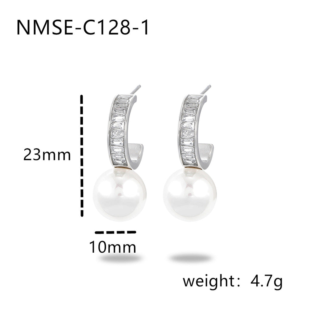 Pearl Stainless Steel Earrings Special Interest All Matching Titanium Steel Women Accessories