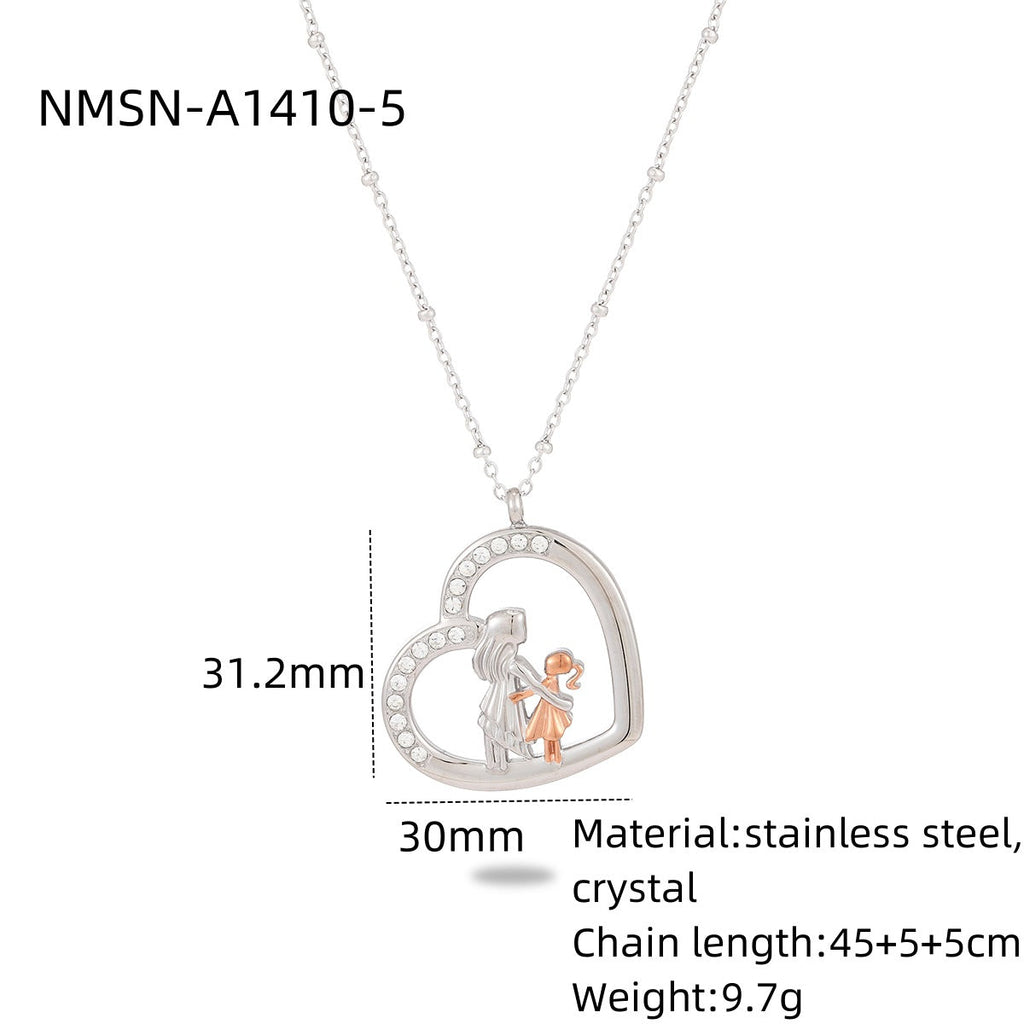 Heart Shape with Diamond Titanium Steel Necklace Women Creative Stainless Steel Embellished