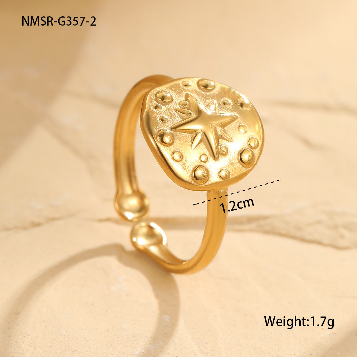 Affordable Luxury Texture Adjustable Ring Stainless Steel Plated 18K Real Gold Design Hand Jewelry