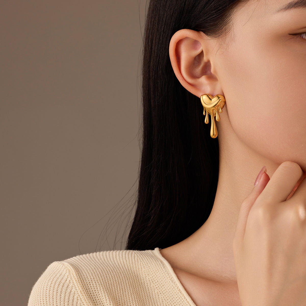 Lava Heart Water Drops Titanium Steel Earrings Affordable Luxury High Sense Colorful Crystals Stainless Steel Studs