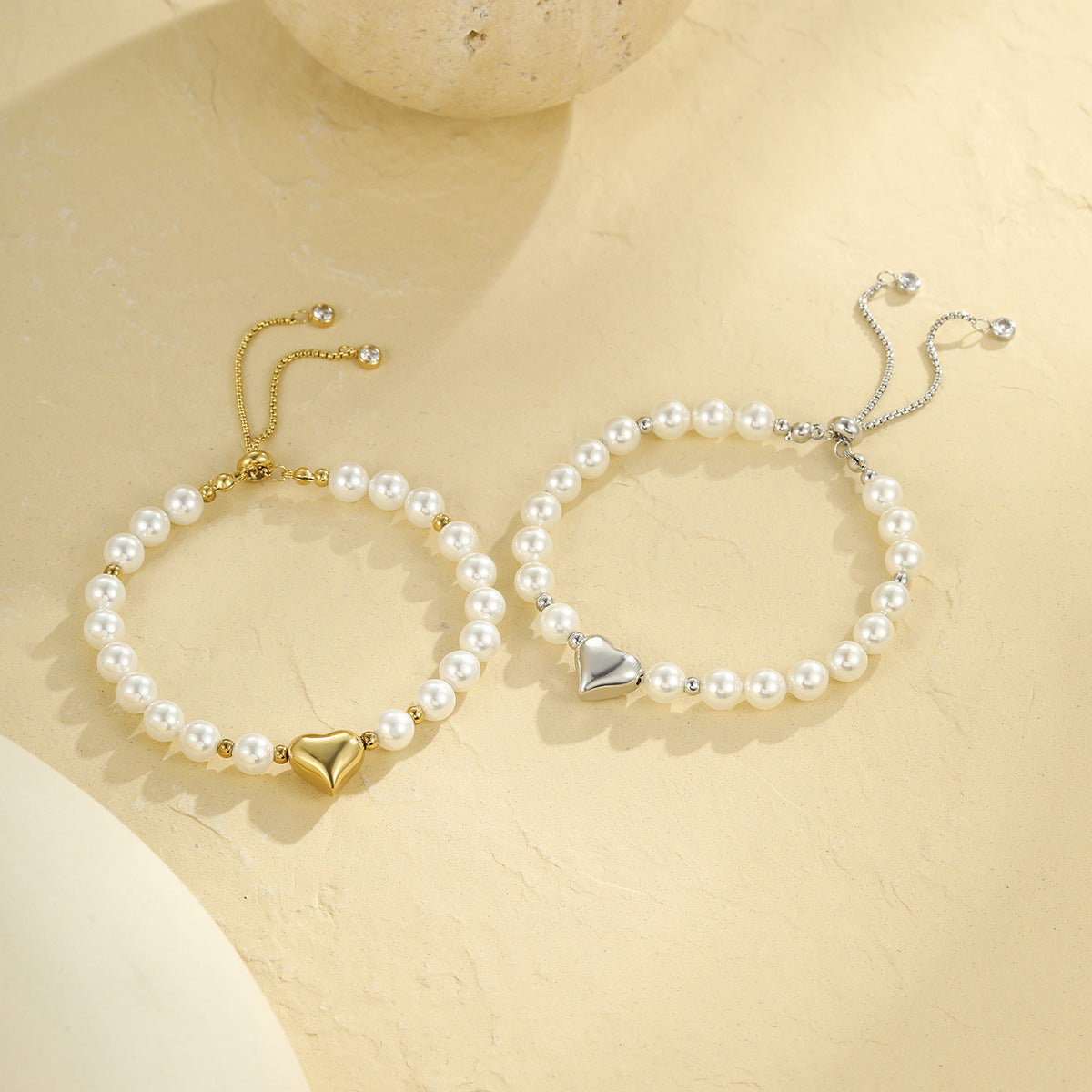 High Grade Sweet Cool Pearl Heart Bracelet Twin Colorfast 18K Bracelet Affordable Luxury