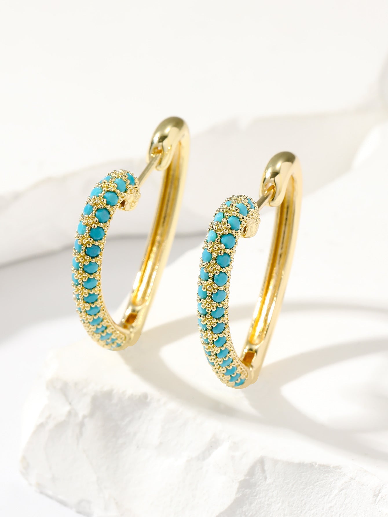 Golden Love Ear Clip Design Ear Studs Multicolor Zircon Elegant Graceful Earrings