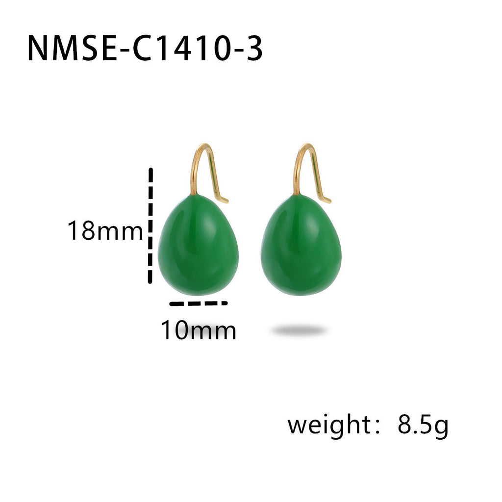 Summer Colorful Oil Necklace Titanium Steel Earrings Simple Design Light Luxury High Grade Sense Summer Water Drop Eardrops Non Fading