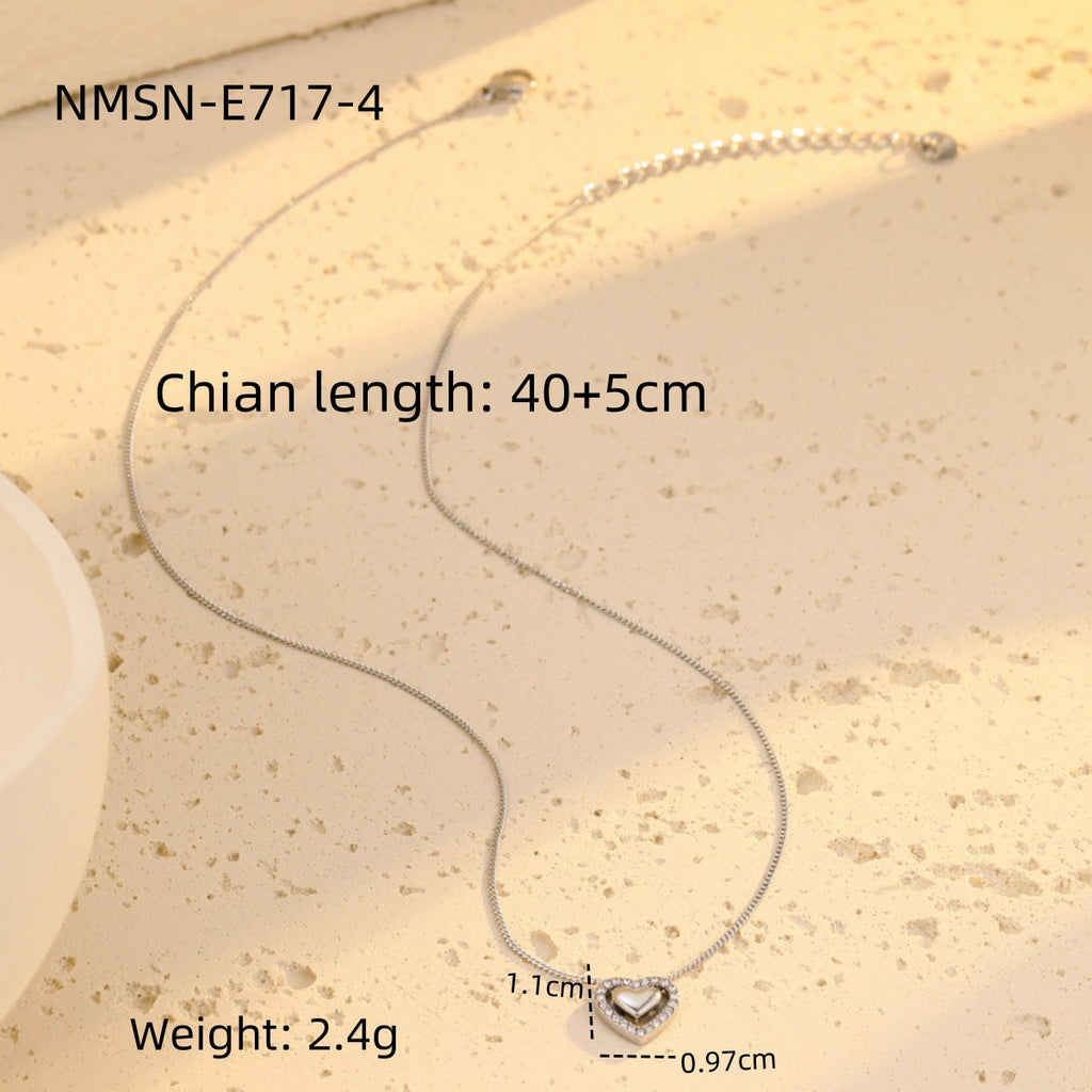 Niche High Grade Love Embellished Zircon Titanium Steel Clavicle Chain Peach Heart Stainless Steel Necklace Women