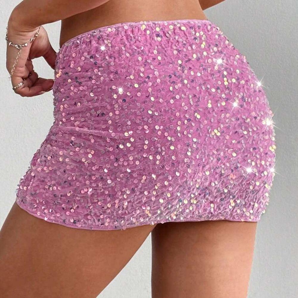 Sequin Flannel Skirt Sexy Hip Skirt for Women