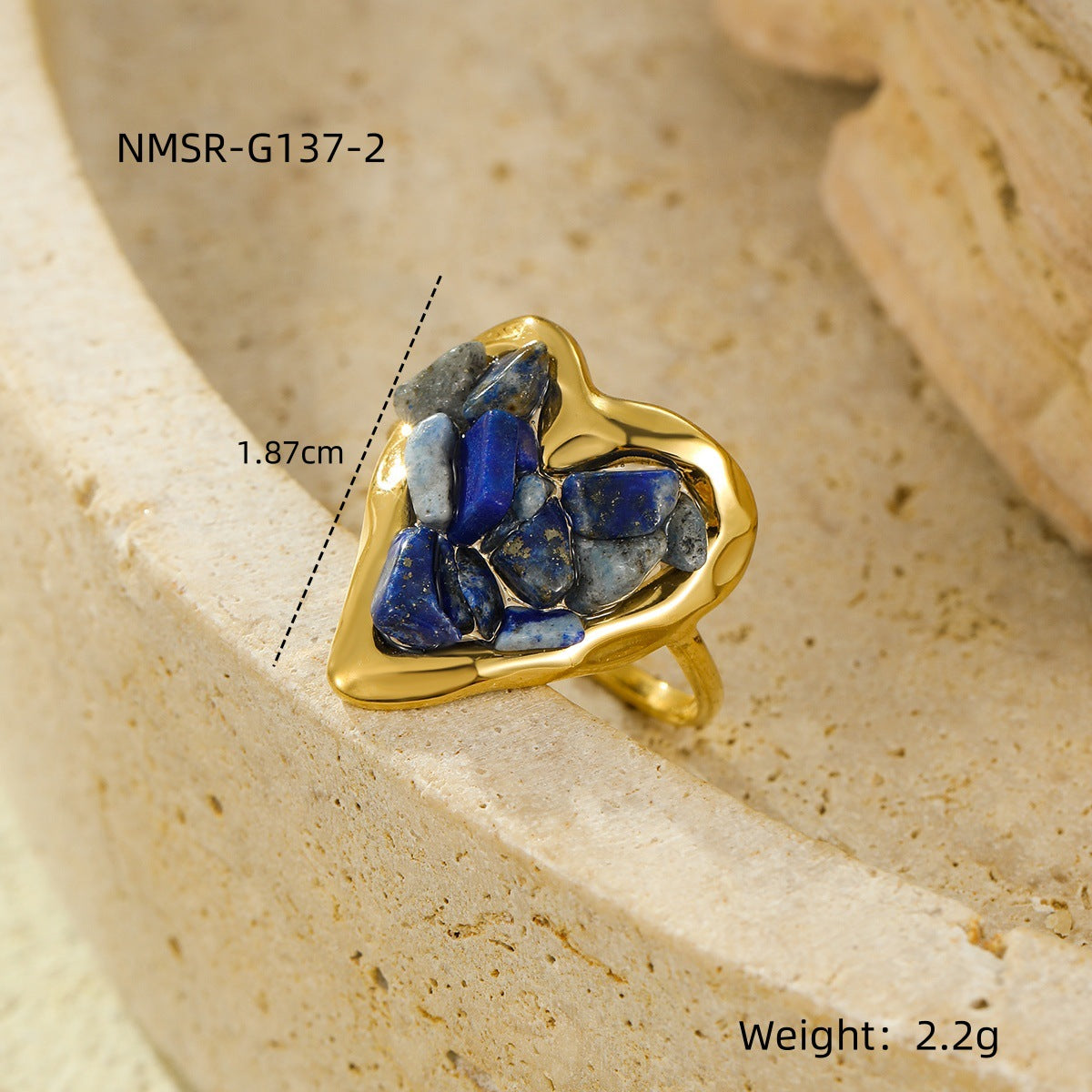 Exquisite Small Stainless Steel Plated 18K Gold Love Inlaid Natural Stone Simple High Sense Ring
