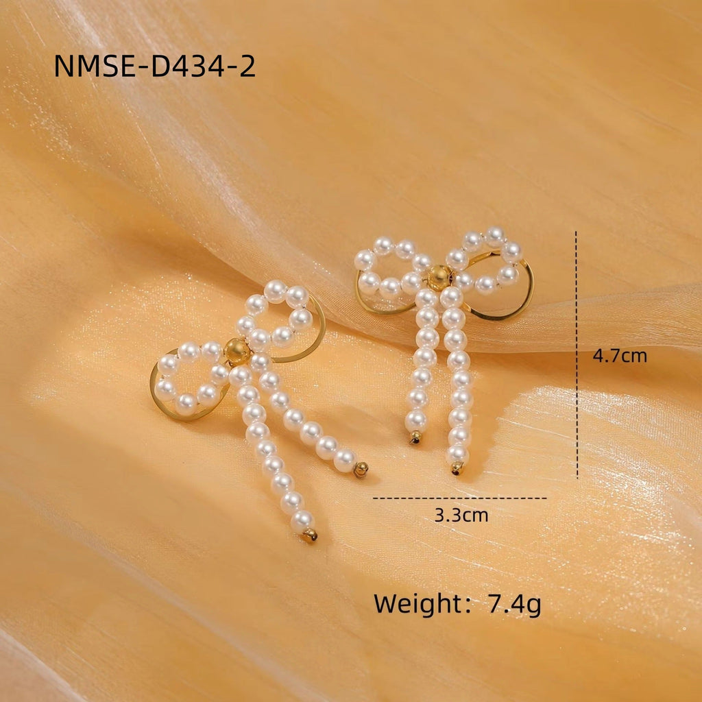 Arrival Pearl Bow Titanium Steel Earrings Arrival Simple High-Grade Love Heart Stud Earrings Earrings