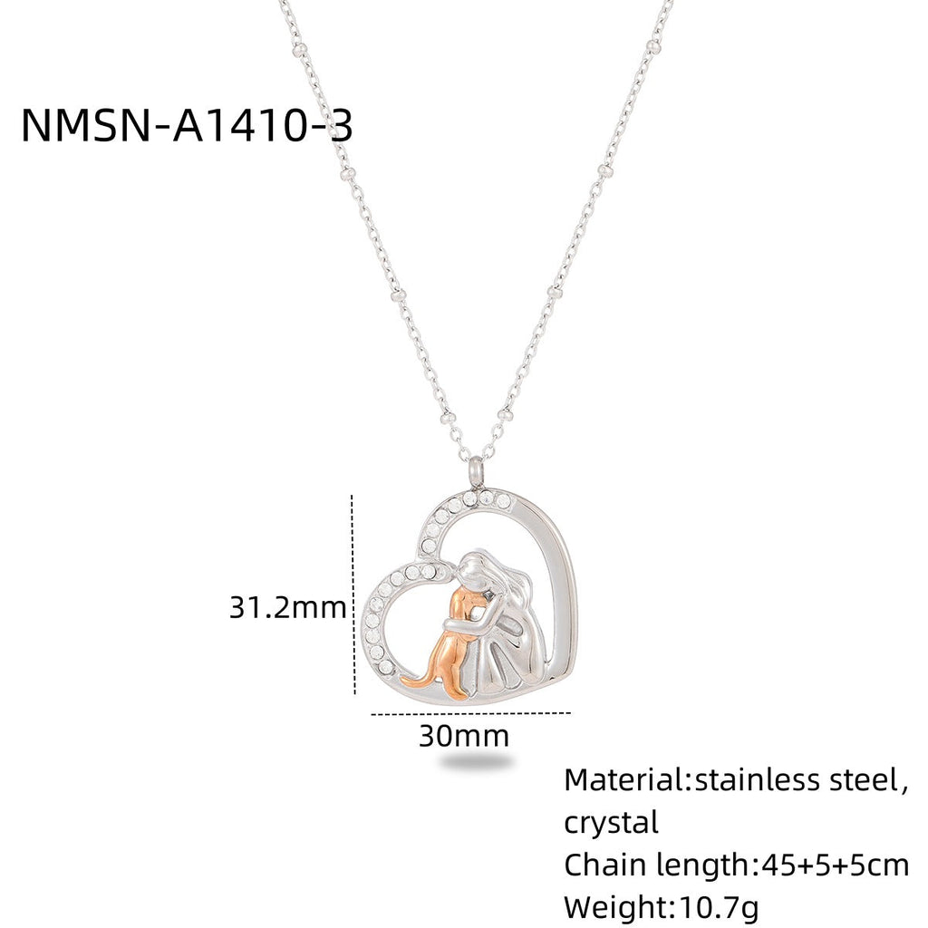 Heart Shape with Diamond Titanium Steel Necklace Women Creative Stainless Steel Embellished