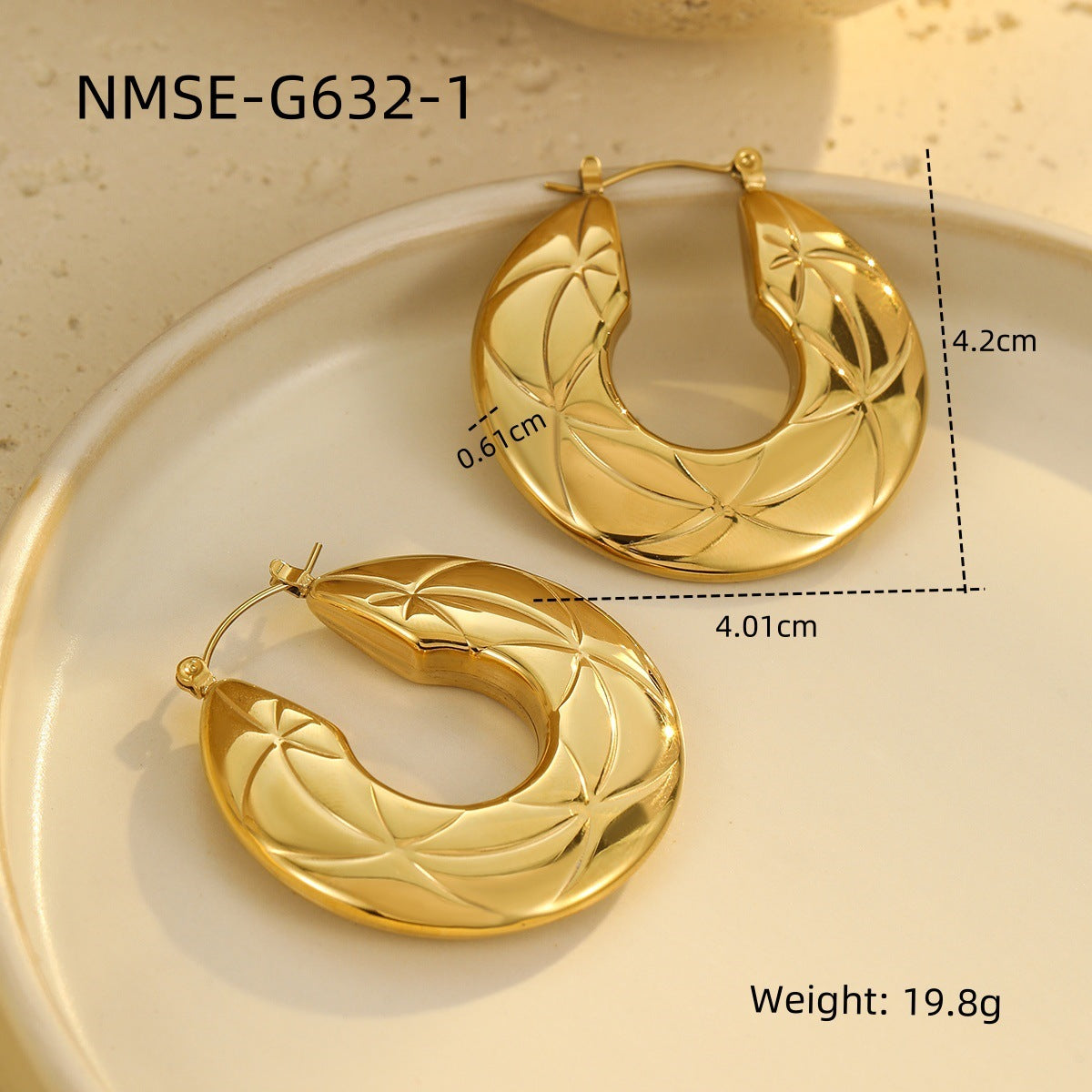 Texture Stainless Steel Earrings Retro High-Grade Hollow Out Cutout 18K Gold Titanium Steel Earrings Ornament
