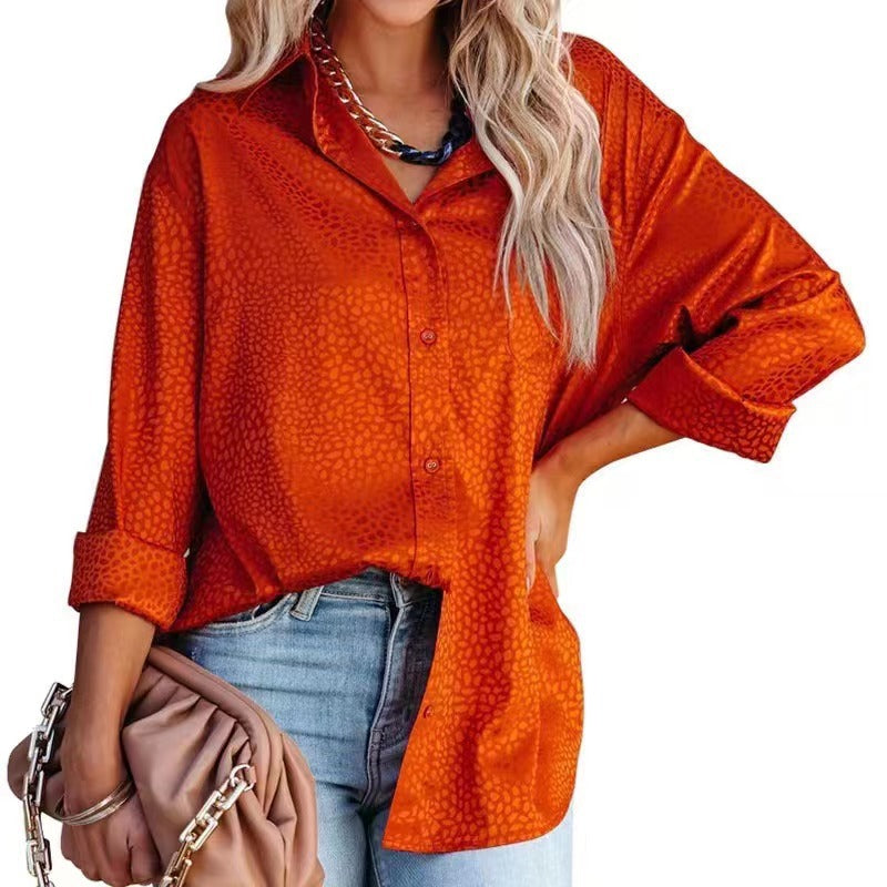 Women Shirt Autumn Comfort Satin Gravel Pattern Long Sleeve Loose Women Top