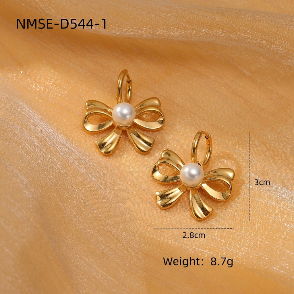 Arrival Pearl Bow Titanium Steel Earrings Arrival Simple High-Grade Love Heart Stud Earrings Earrings
