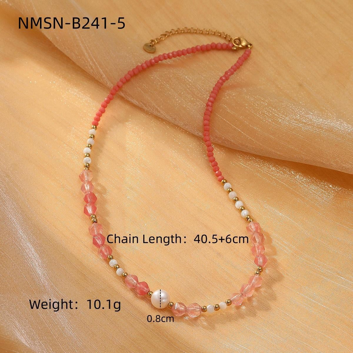 Colorful Natural Stone Handmade Beaded Titanium Steel Necklace Affordable Luxury High Grade Freshwater Pearl Embellished