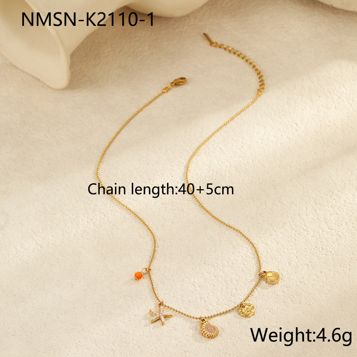 Ocean Titanium Steel Necklace Non Fading Niche Design Conch Starfish Embellished Stainless Steel Necklace