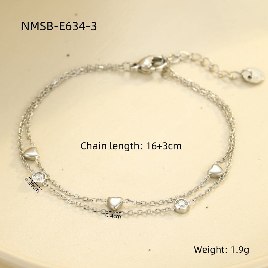 Wild Stainless Steel Bracelet Loving Heart Zircon High-Grade Titanium Steel Women Accessories
