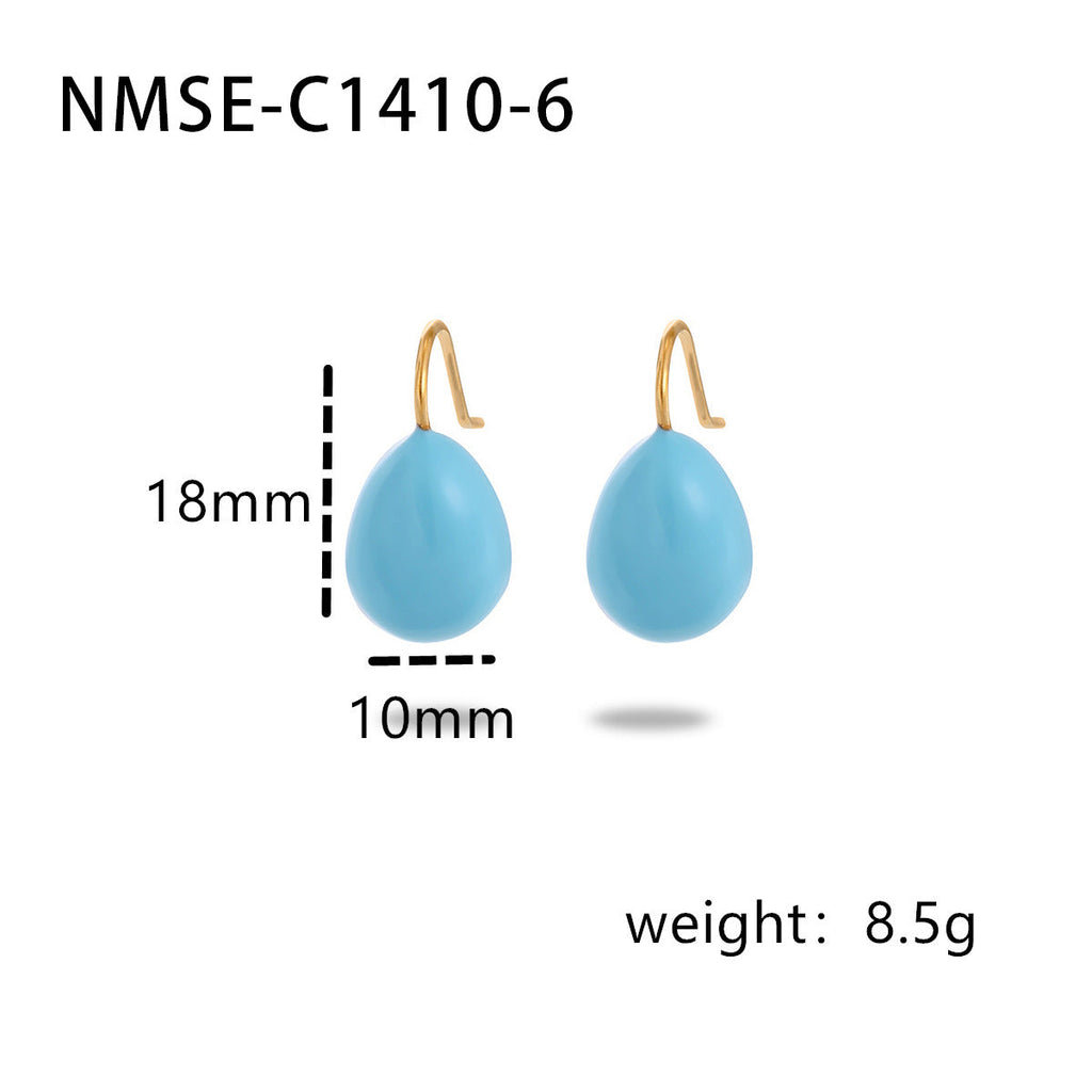 Summer Colorful Oil Necklace Titanium Steel Earrings Simple Design Light Luxury High Grade Sense Summer Water Drop Eardrops Non Fading