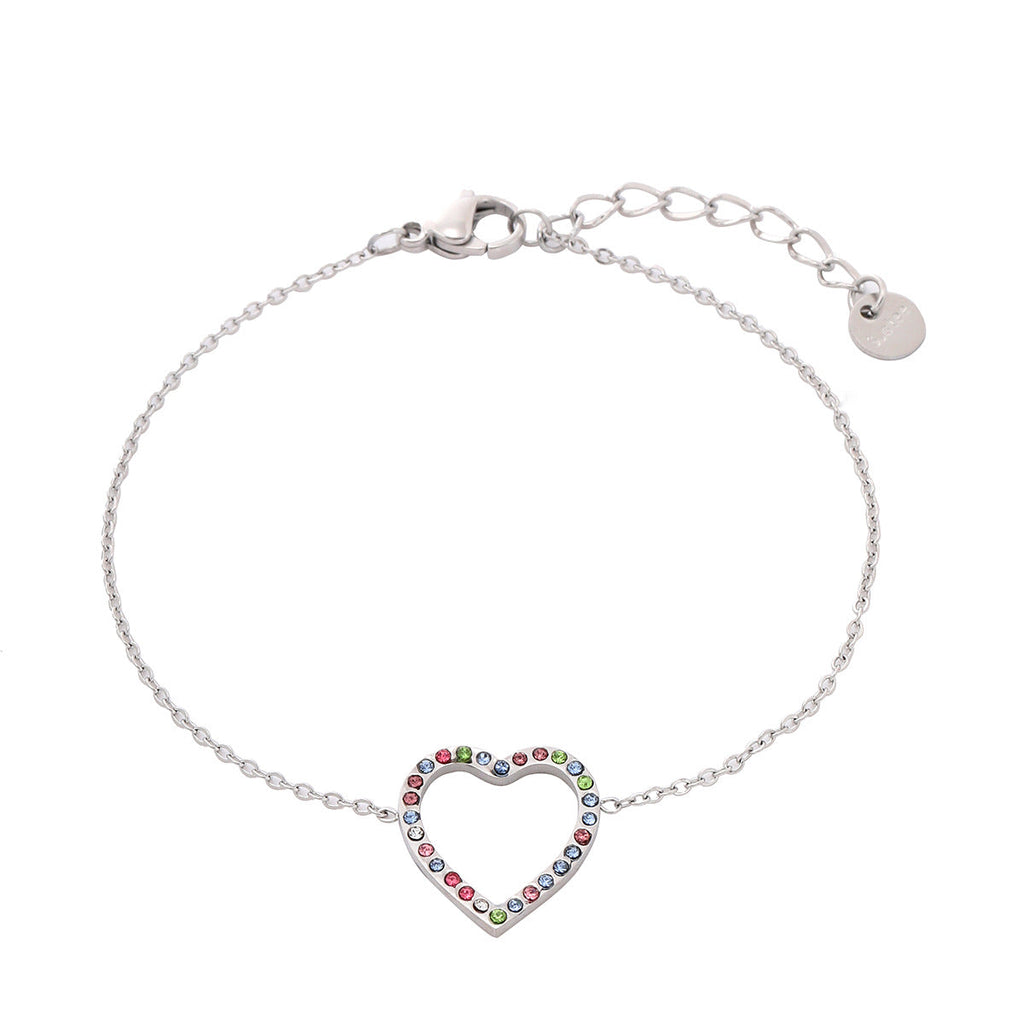 Hollow Out Cutout Heart Micro Rhinestone Titanium Steel Bracelet Women Simple Stainless Steel Ornament Women