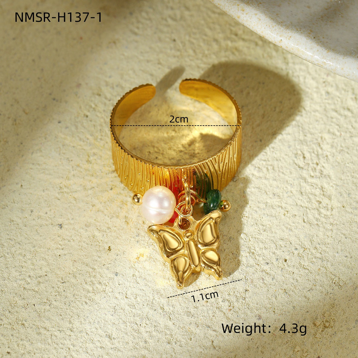 Natural Stone Design Open Stainless Steel Ring Pearl High Grade Titanium Steel Bracelet