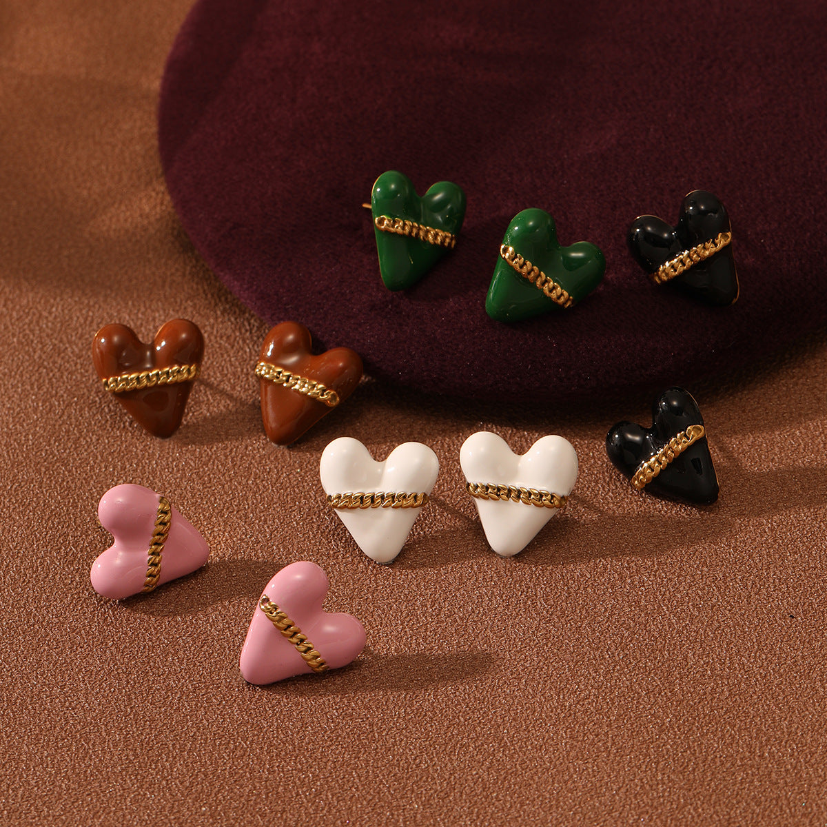 Colorful Oil Necklace Love Stainless Steel Studs Personalized Minority Design Light Luxury Titanium Steel Earrings