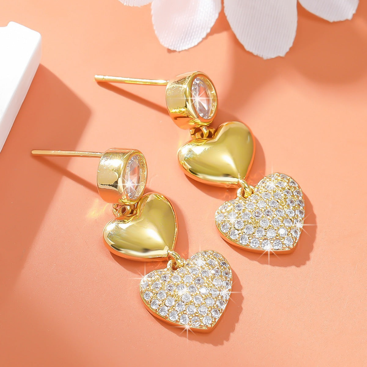 Love Heart Earrings Affordable Luxury Diamond Embedded Double Love Women Earrings