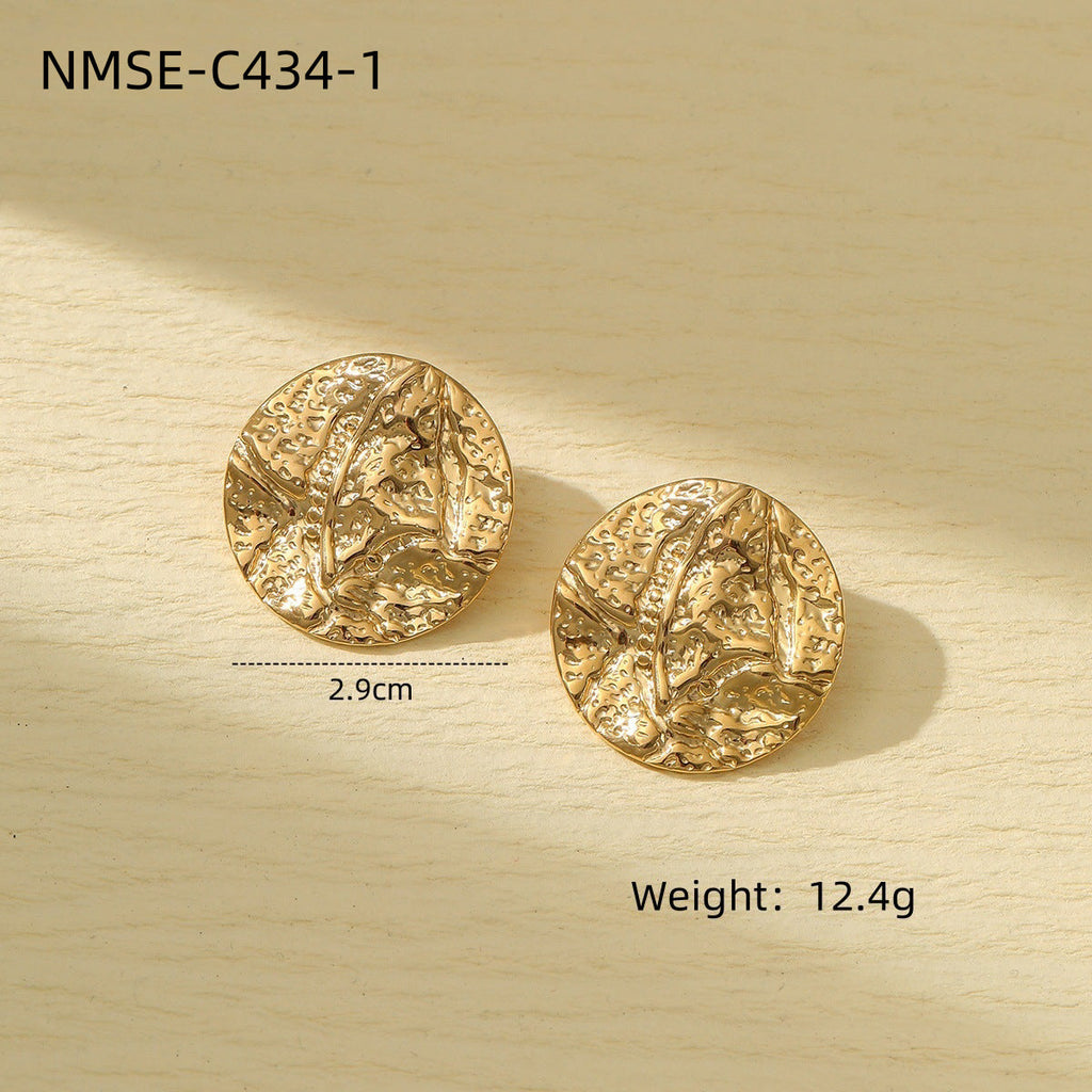 Niche Design Frosted Karst Pleated Irregular Asymmetric Titanium Steel Earrings Women Light Luxury Cold Geometric Abstract Shape Earrings