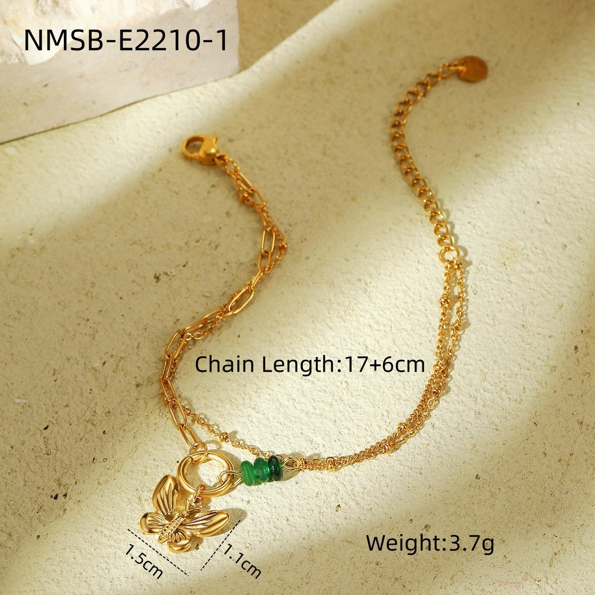 Natural Stone Green Beaded Butterfly Stainless Steel Bracelet Women Affordable Luxury High Grade Bracelet