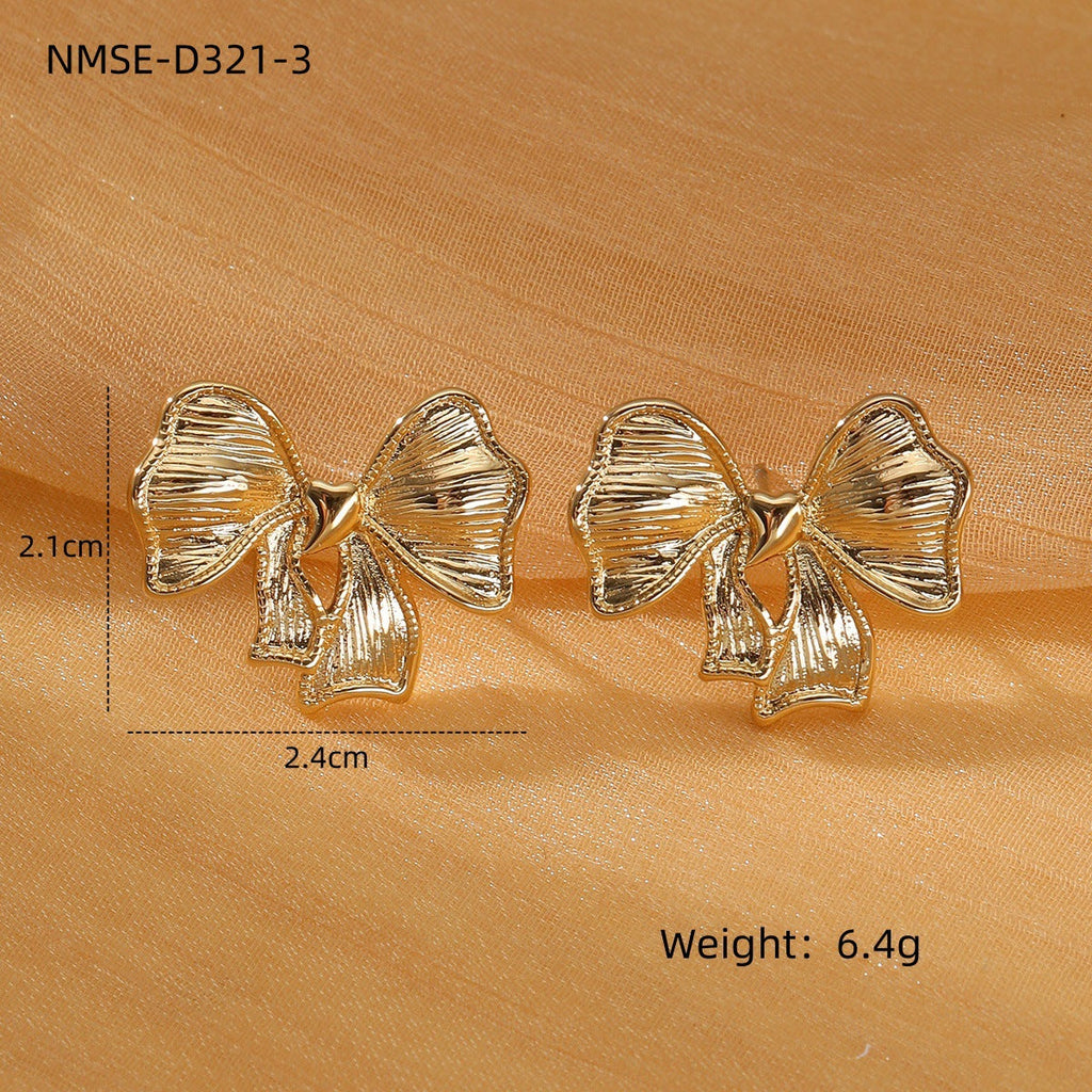 Sweet Bow Design Titanium Steel Earrings Women Entry Lux 18K Gold Plated Stainless Steel Studs