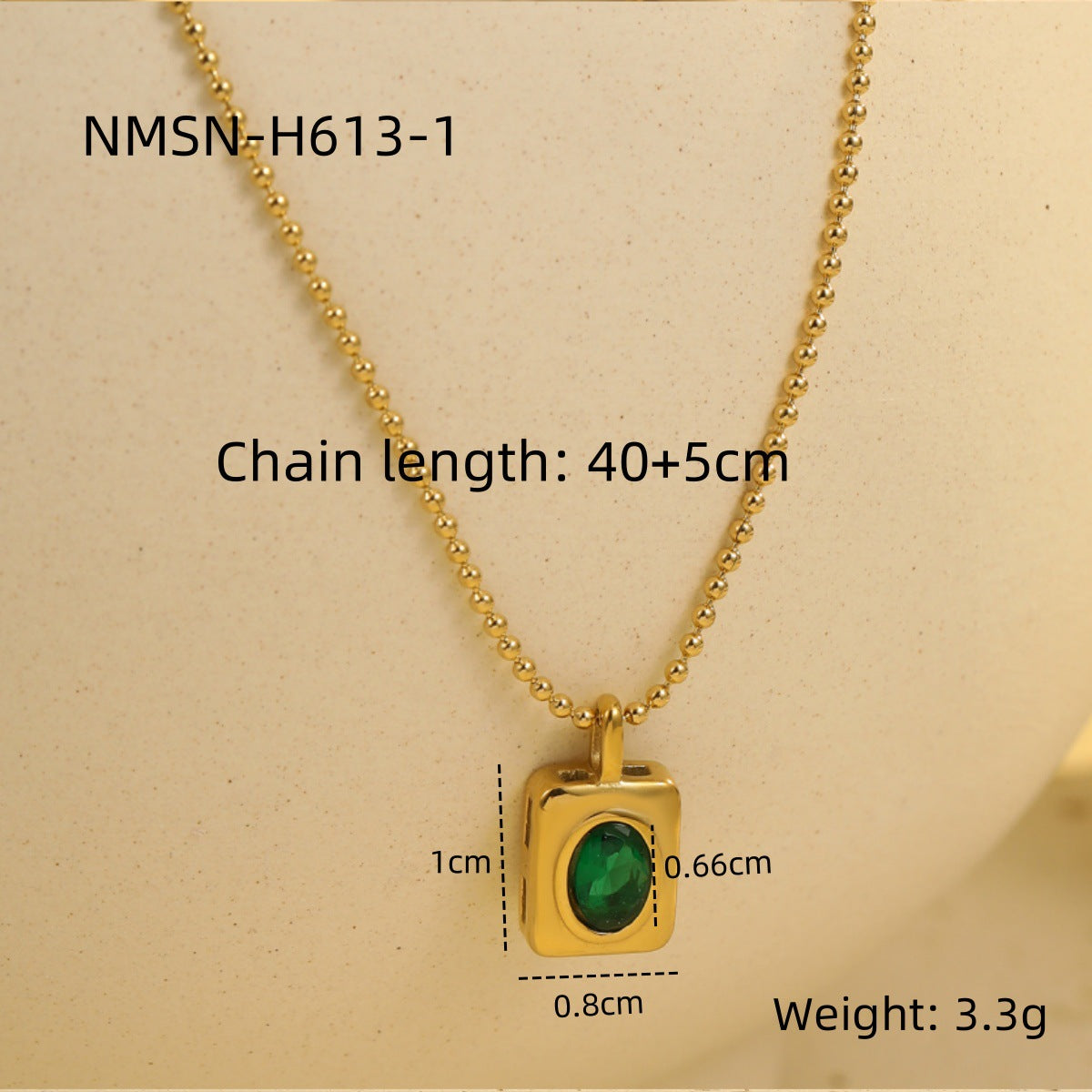 Retro Easy Matching Geometric Abstract Green Zircon Series 18K Gold Stainless Steel Necklace Women High Grade Clavicle Chain