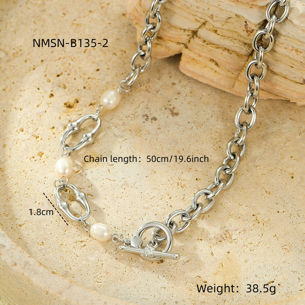 Stainless Steel Necklace Stitching Craft Inlaid Pearl Chain High Grade Clavicle Necklace for Women