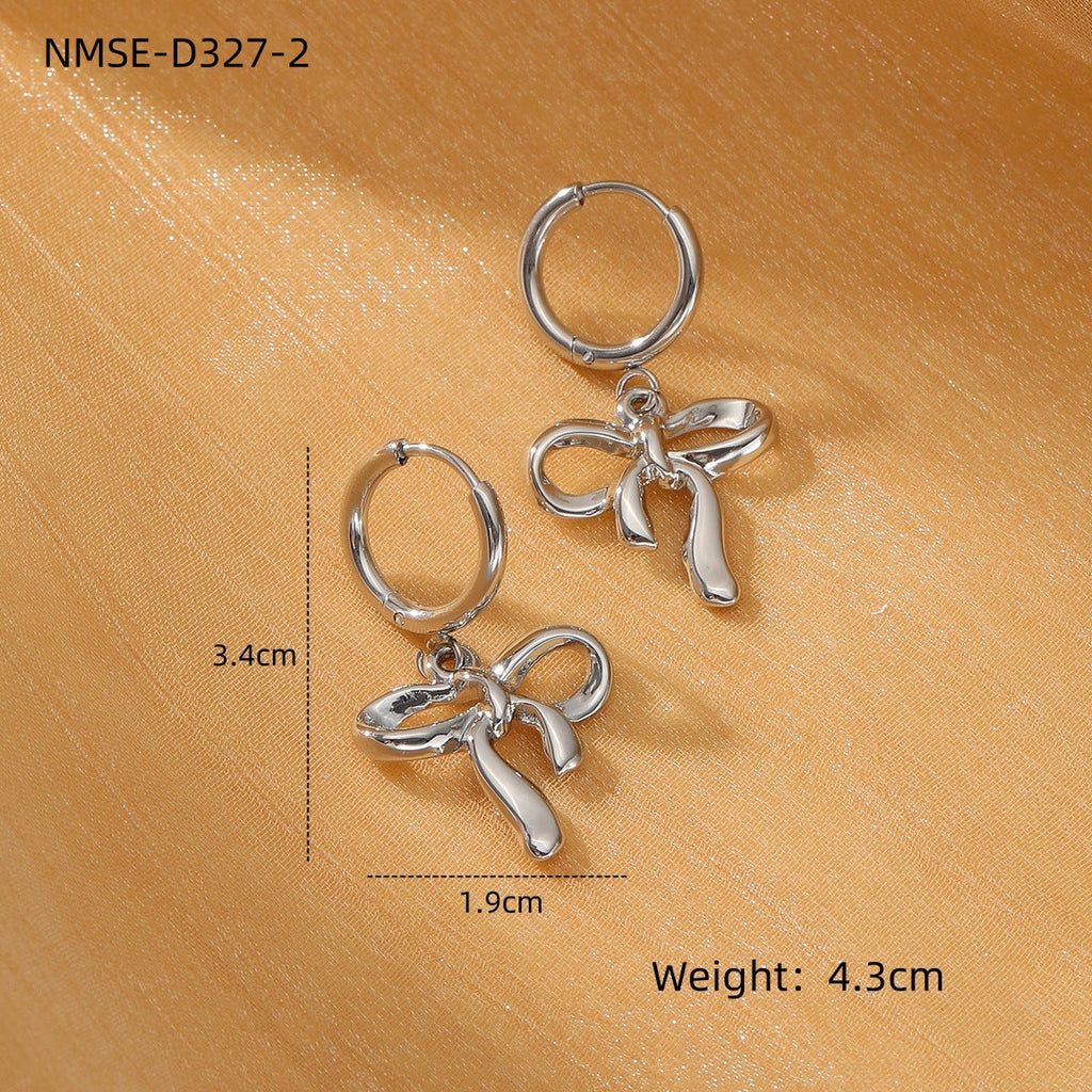 Sweet Bow Design Titanium Steel Earrings Women Entry Lux 18K Gold Plated Stainless Steel Studs