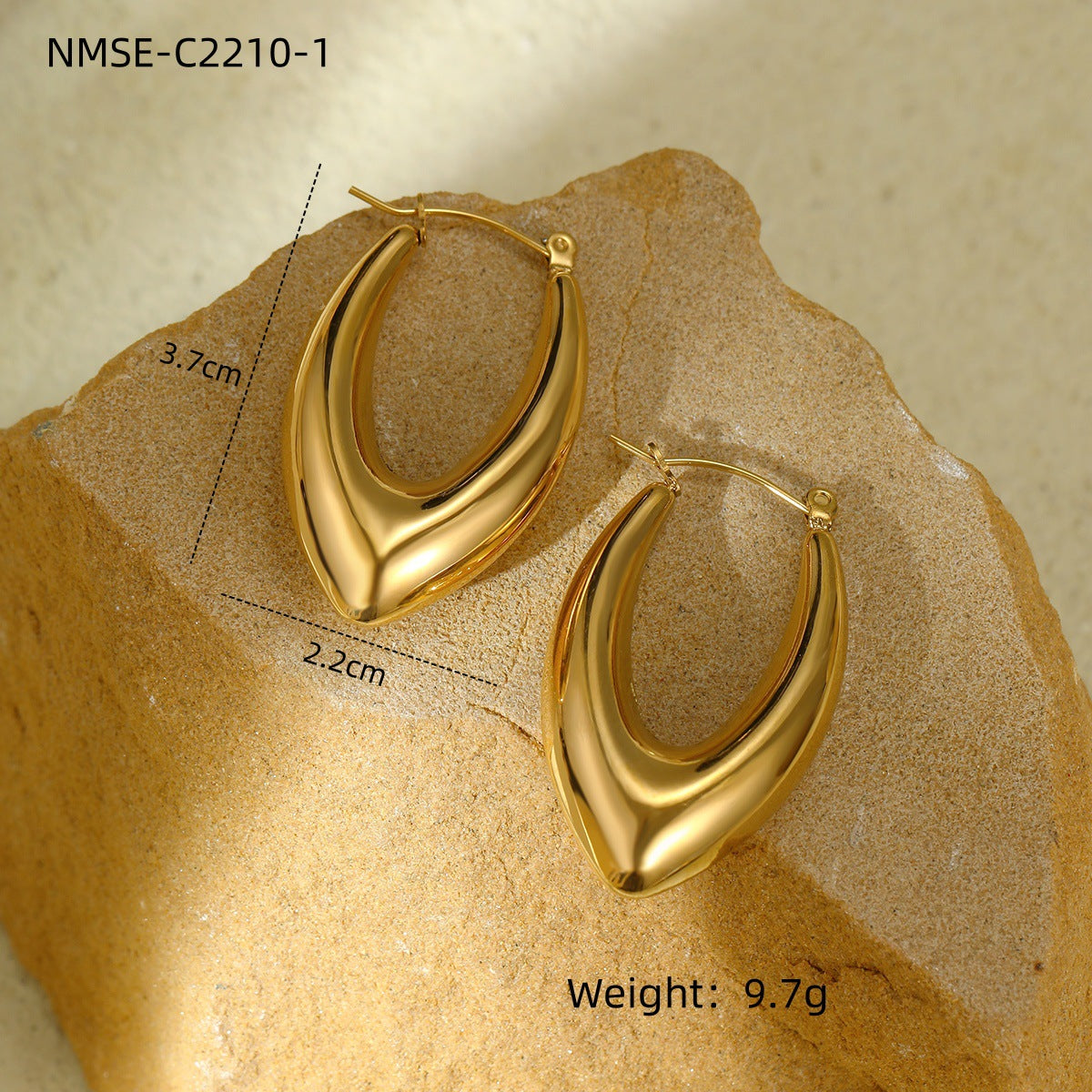 Niche Personality Exaggerated Stainless Steel Earrings Real Gold Geometric Abstract Triangle Shaped Titanium Steel Ear Studs Women