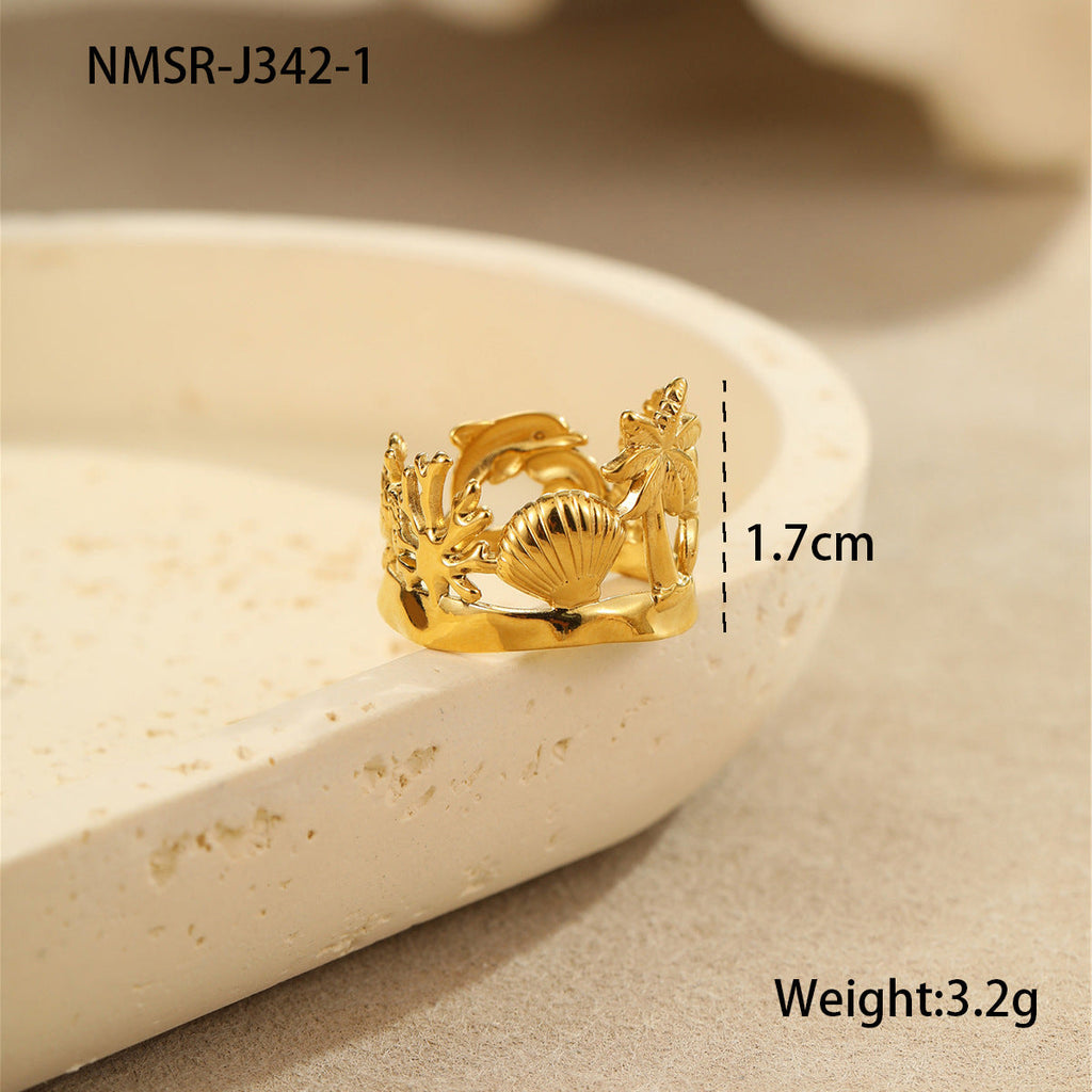 Arrival Ocean Mermaid Pearl Ring Stainless Steel Gold Plated Open Ring Niche Design Bracelet