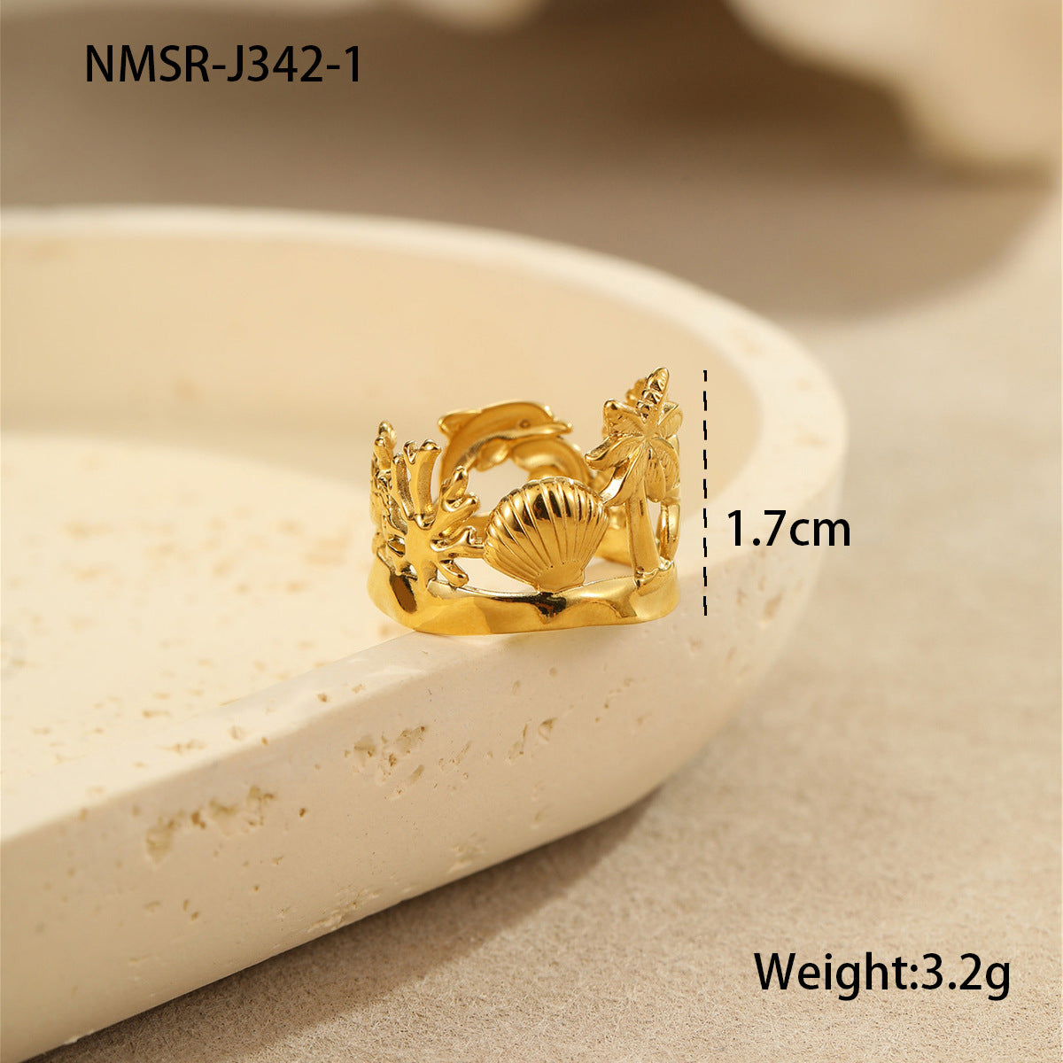 Arrival Ocean Mermaid Pearl Ring Stainless Steel Gold Plated Open Ring Niche Design Bracelet