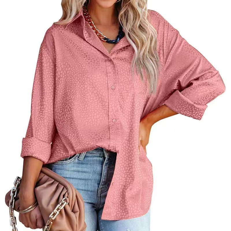 Women Shirt Autumn Comfort Satin Gravel Pattern Long Sleeve Loose Women Top
