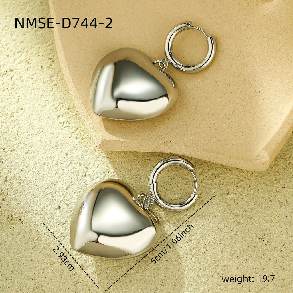 Glossy Hollow Out Cutout Stainless Steel Earrings Ball Love Embellished Retro High Sense Titanium Steel Earrings