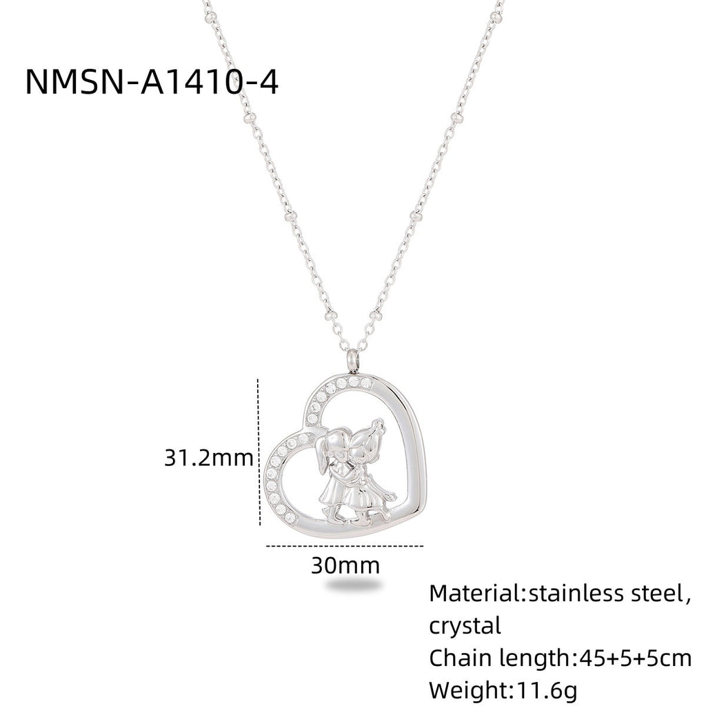 Heart Shape with Diamond Titanium Steel Necklace Women Creative Stainless Steel Embellished