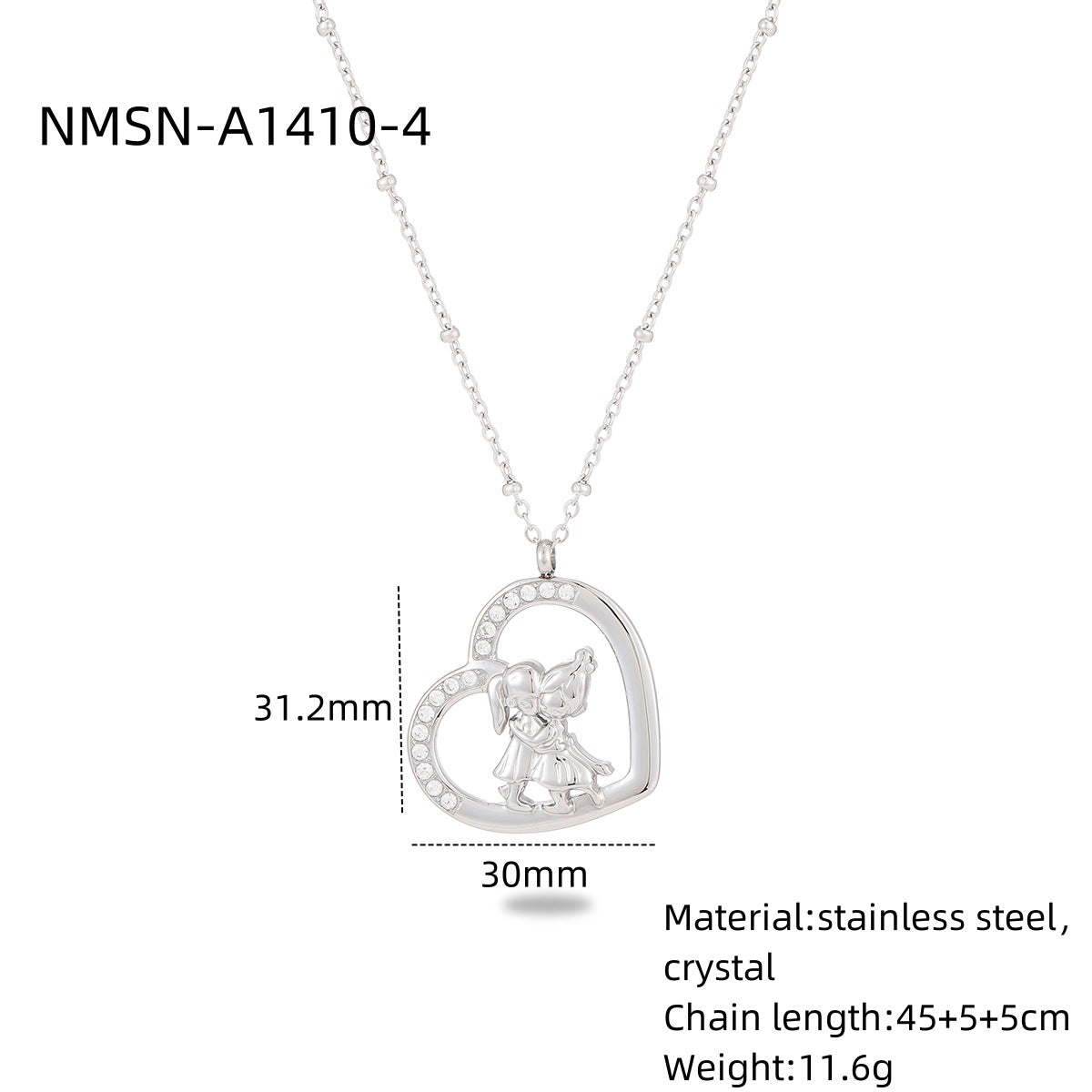 Heart Shape with Diamond Titanium Steel Necklace Women Creative Stainless Steel Embellished