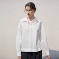 Pure White V Shaped Collared Long Sleeved Shirt for Women Autumn Winter Linen Loose Shirt Advanced Loose Top
