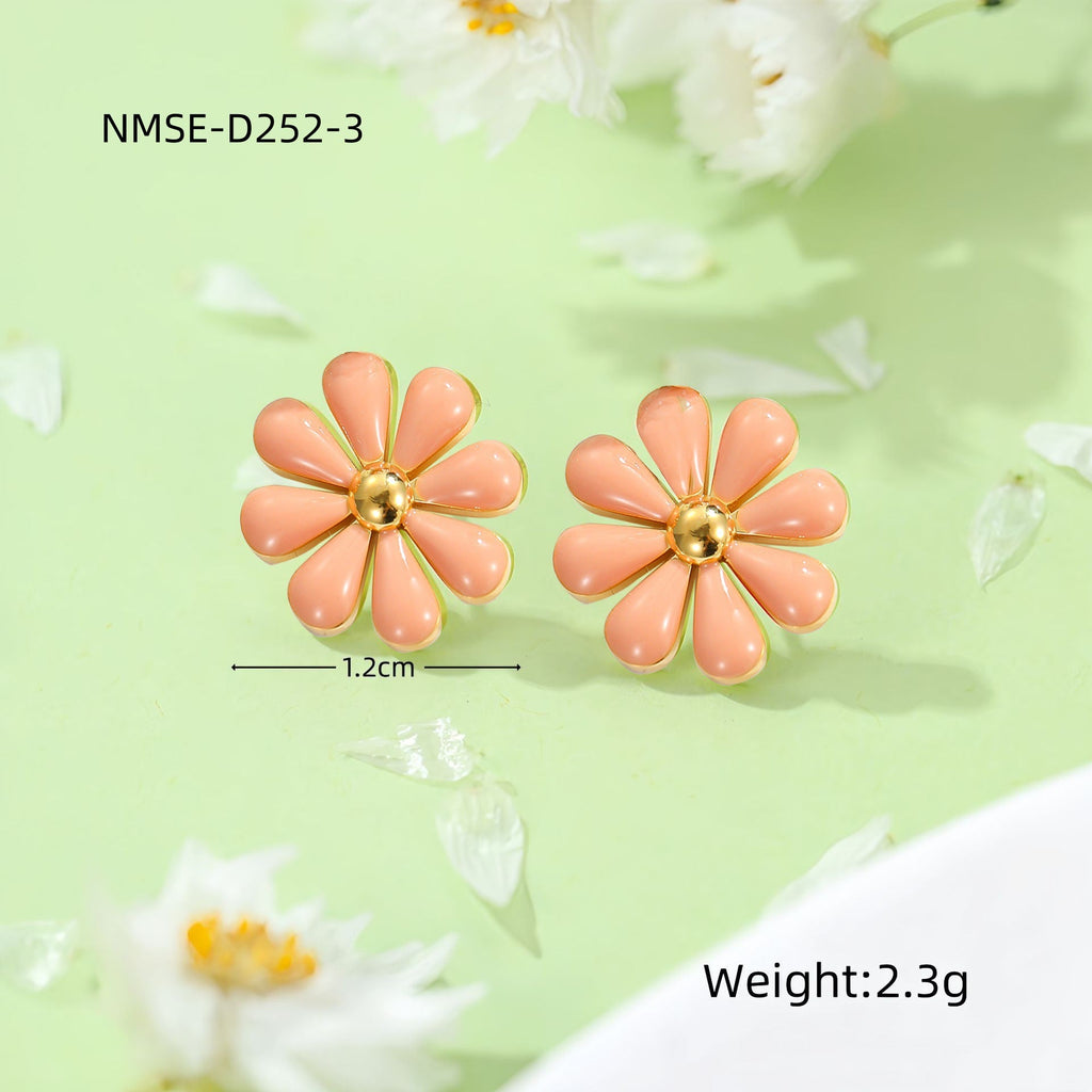 Summer Fresh Little Daisy Drop Oil Titanium Steel Earrings Women Stainless Steel Studs Accessories