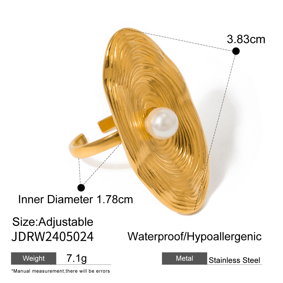 Stainless Steel Floral Pearl Ring Exaggerated High Sense Ring Titanium Steel Rings Ornament