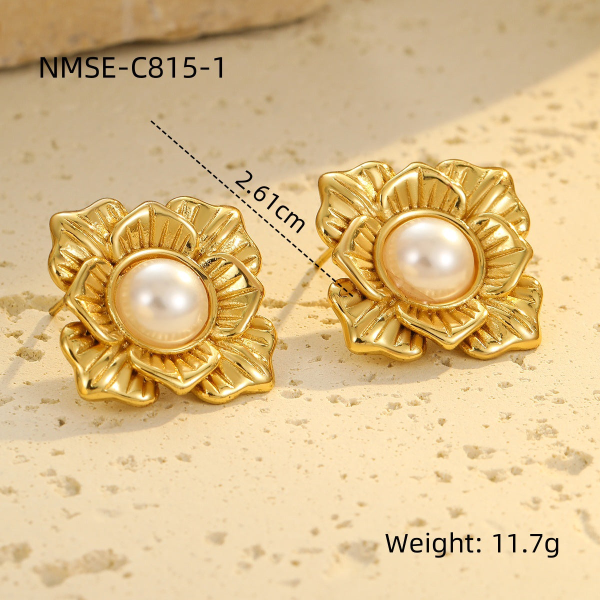 Gold Titanium Steel Petal Pearl Non Fading Stainless Steel Earrings Earrings