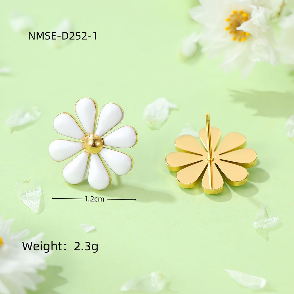 Summer Fresh Little Daisy Drop Oil Titanium Steel Earrings Women Stainless Steel Studs Accessories
